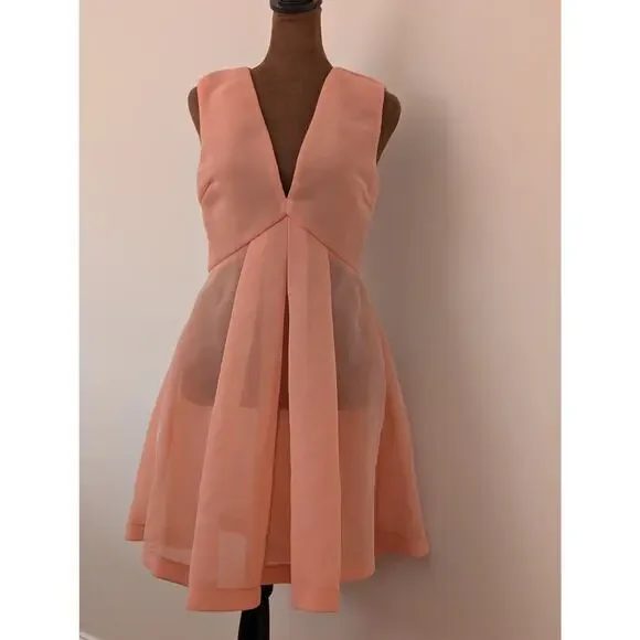 Pinko Italy Peach Coral Pleated Fit & Flare Mini Dress | FITS LIKE US 2-4 - Picture 2 of 13